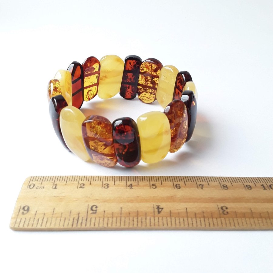 Baltic amber gem bracelet Multicolor stretchy wide amber bracelet women jewelry