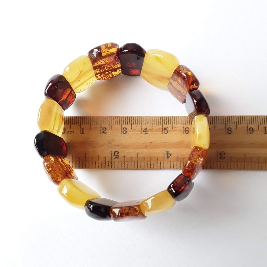 Baltic amber gem bracelet Multicolor stretchy wide amber bracelet women jewelry