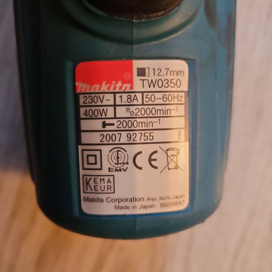 Makita TW0350 mutterdragare "nypris 3500kr"