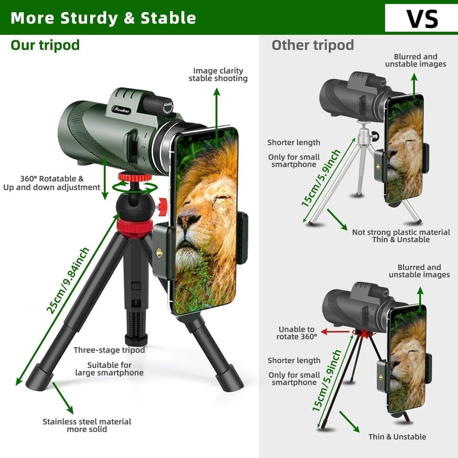 NYTT 40 x 60 monokulärt teleskop | Mobiladapter | BAK4-prisma | Ordpris 599kr