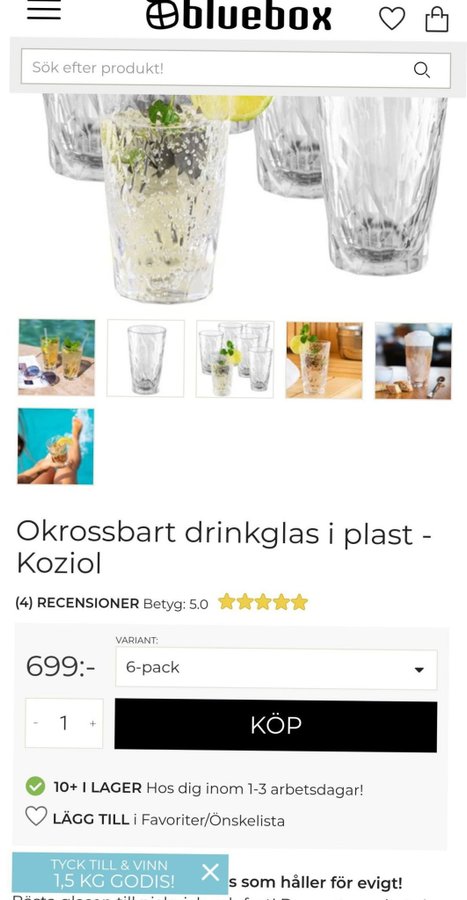 6 st Okrossbara Drinkglas i Plast - Koziol