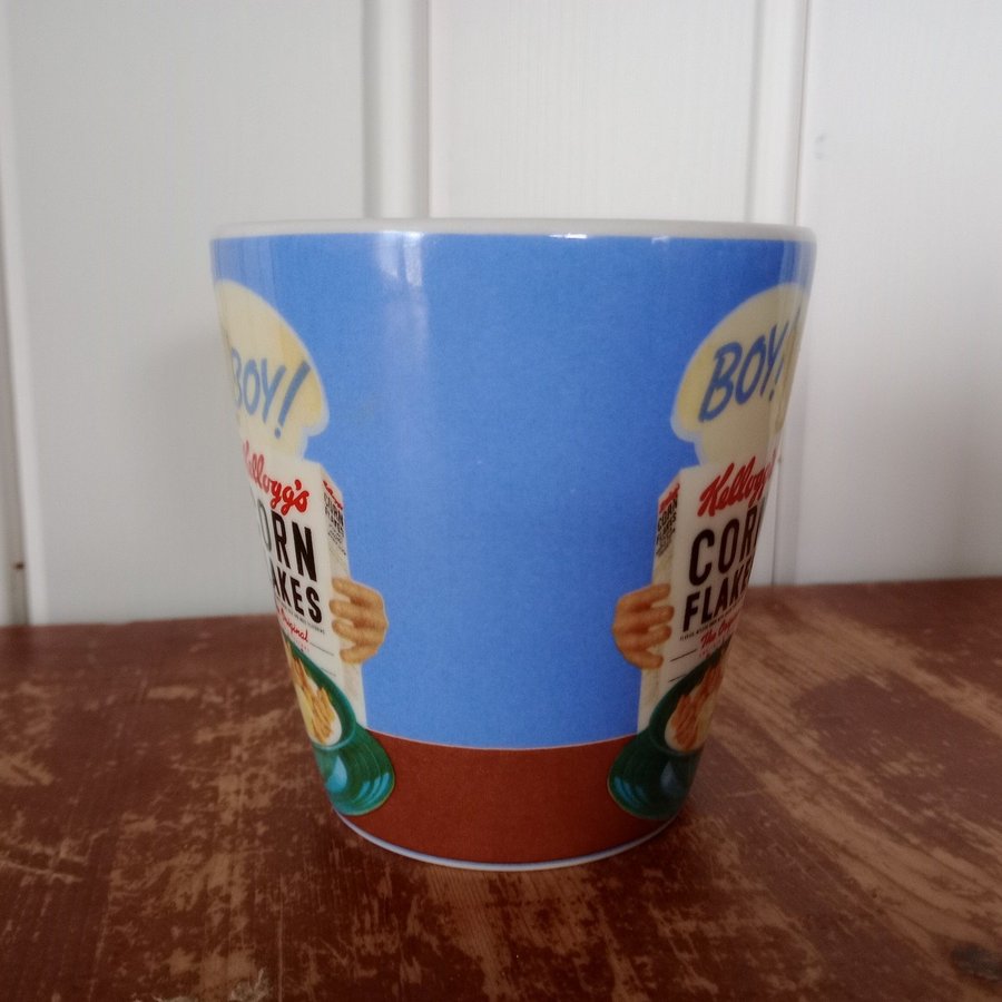 1 blå Vintage Kellogg's frukost mugg kopp Corn flakes boy