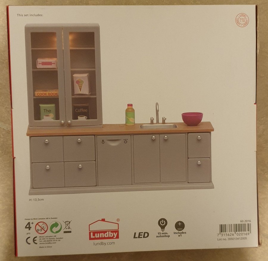 Lundby Diskho + Diskmaskin grå (batteri, LED-belysning) - NY OÖPPNAD