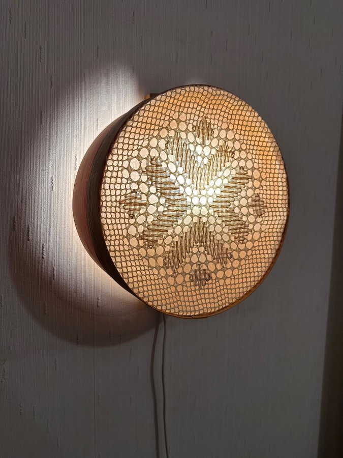 Vägglampa, plafond, furulampa, näversöm spånlampa, swedish modern, vintage