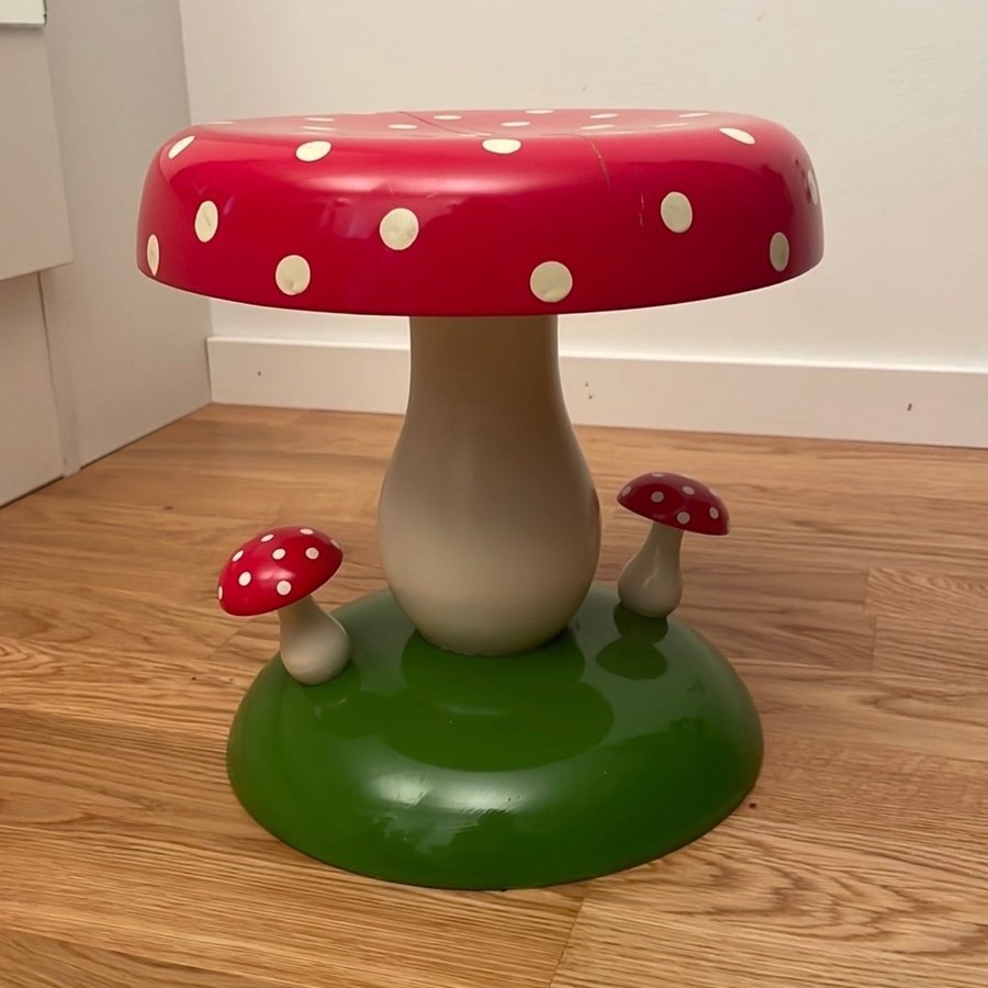 Vintage Trä Pall/Piedestal/Dekoration Svamp Amanita Muscaria