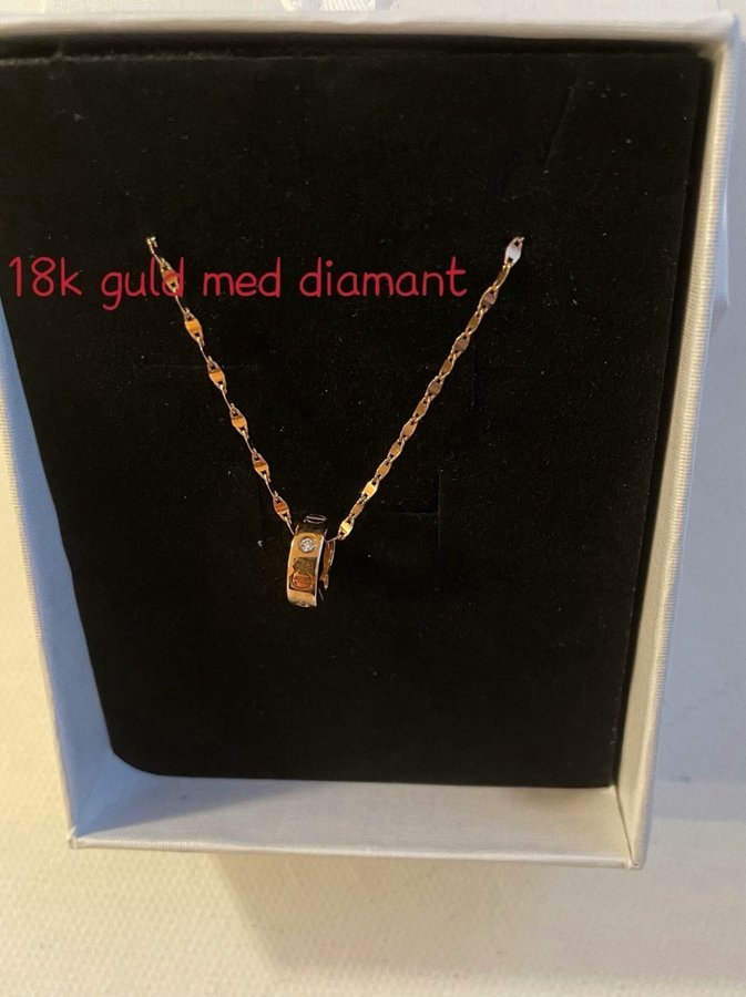 Äkta 18k guld med äkta diamant halsband