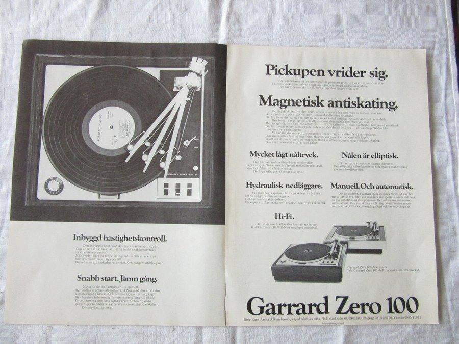 Garrard Zero 100 Skivspelare 1972 reklam annons