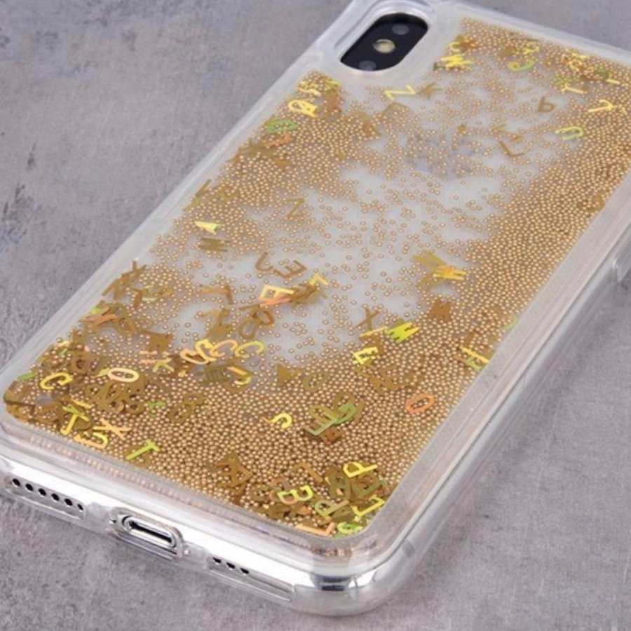 Flytande Glitterskal För IPhone XS / X - Bokstäver  Guld