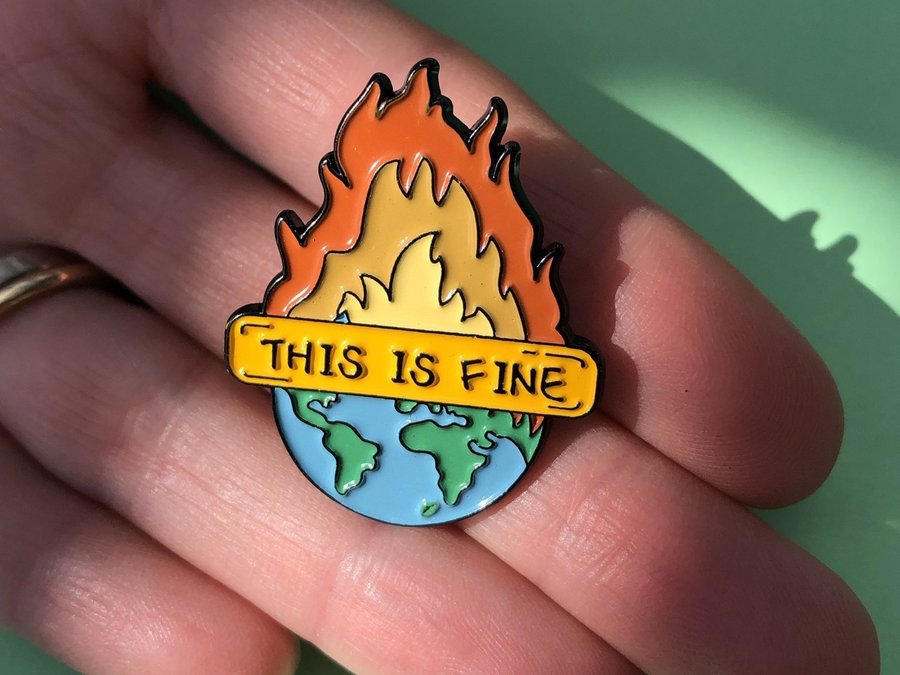 This is Fine' Meme Enamel Pin - Humorous Cartoon Badge