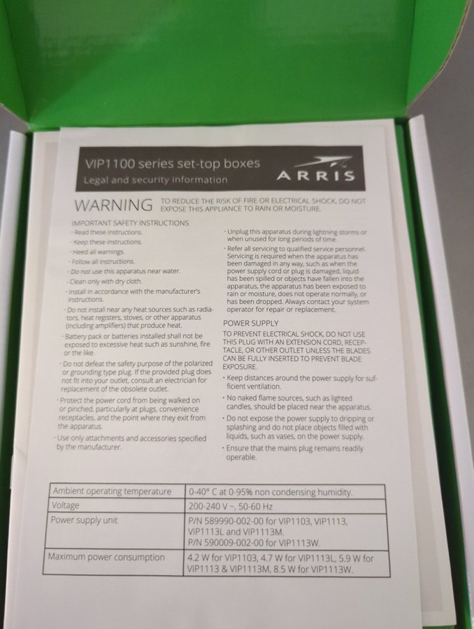 Arris 1113 VIP1113 TV-Box Tele2/Comhem i bra skick komplett!