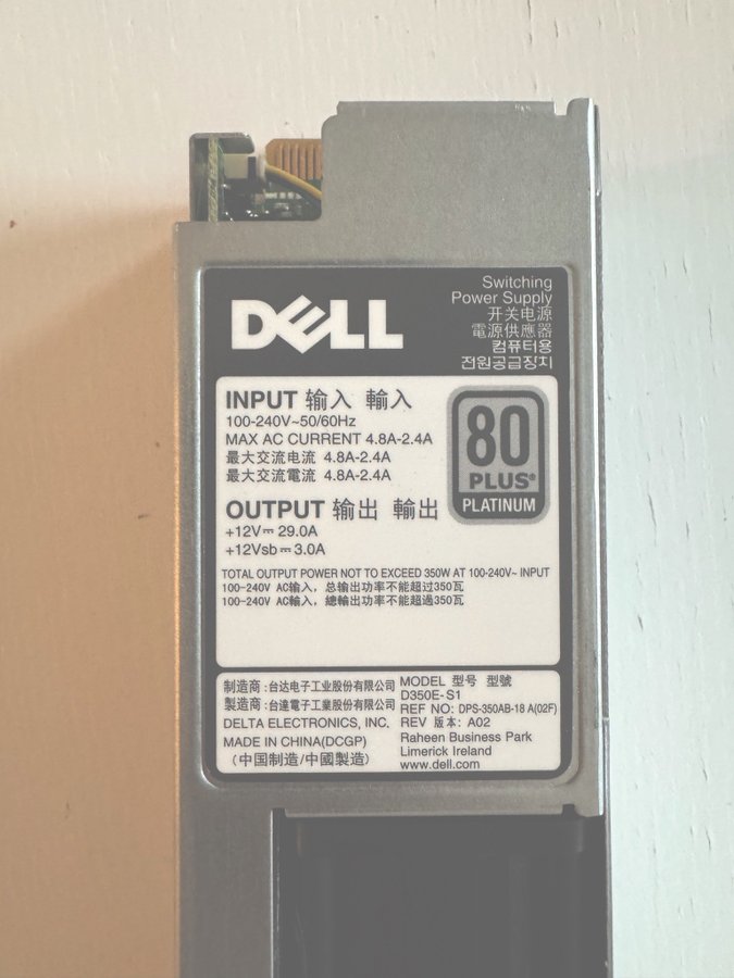 Dell 350W Server Strömförsörjning hot-plug