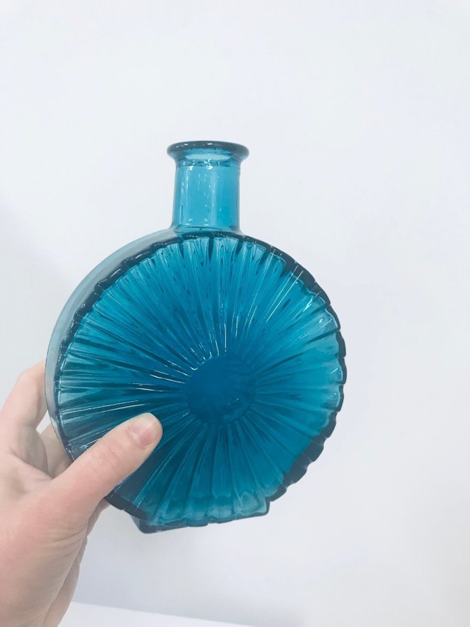 EMPOLI BLUE GLASS SUNBURST DECANTER BOTTLE MADE IN ITALY VINTAGE TYNELL STYLE