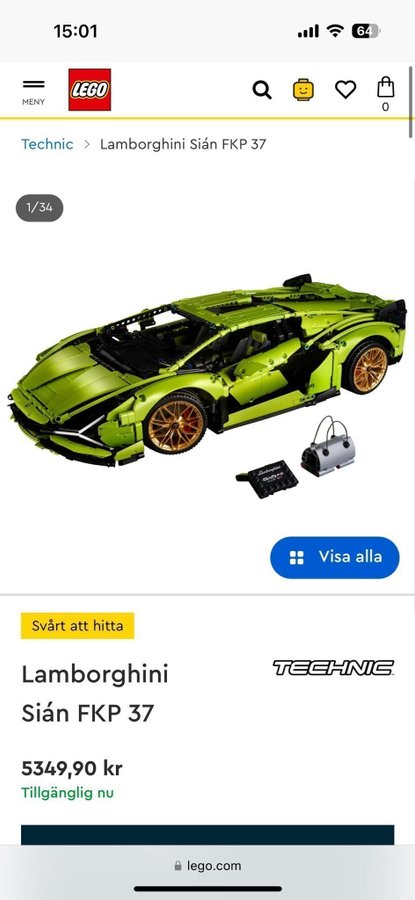 Lego Technic Lamborghini Sián FKP 37. Som ny!