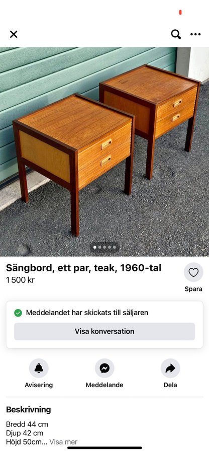 Sängbord i teak från 1960-talet