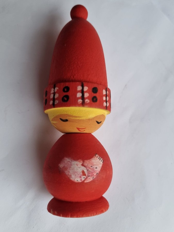 Bo Svensk Tomte med Skägg + Tomteflicka / Nisse av trä vintage