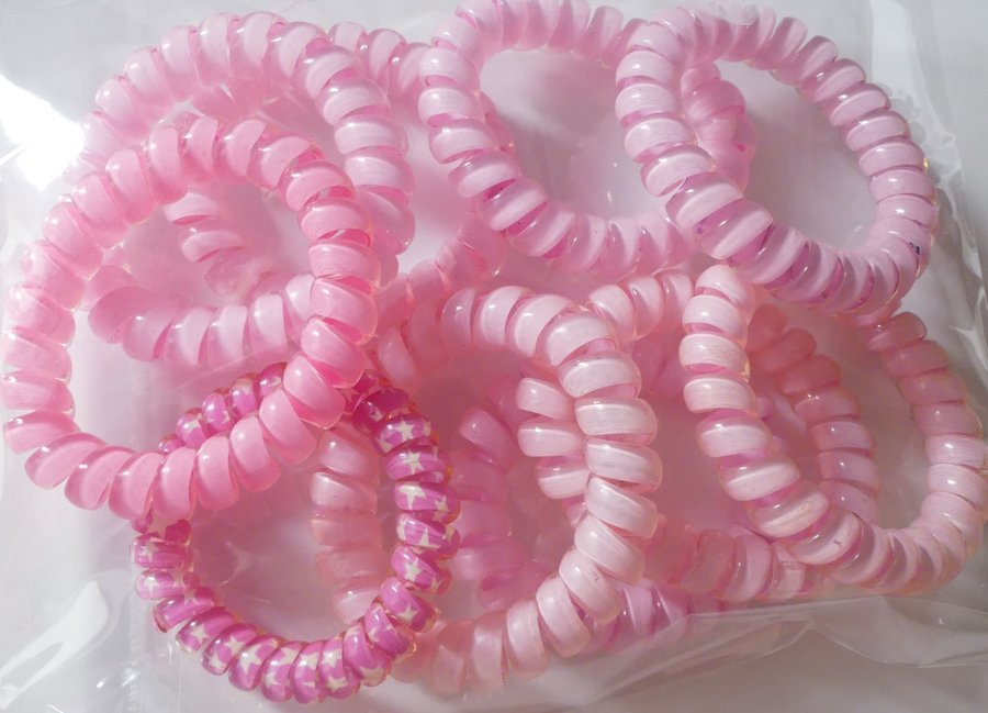 NYA! 10-pack Elastiska Spiral Hårringar Hårsnoddar Scrunchies ROSA Large #23