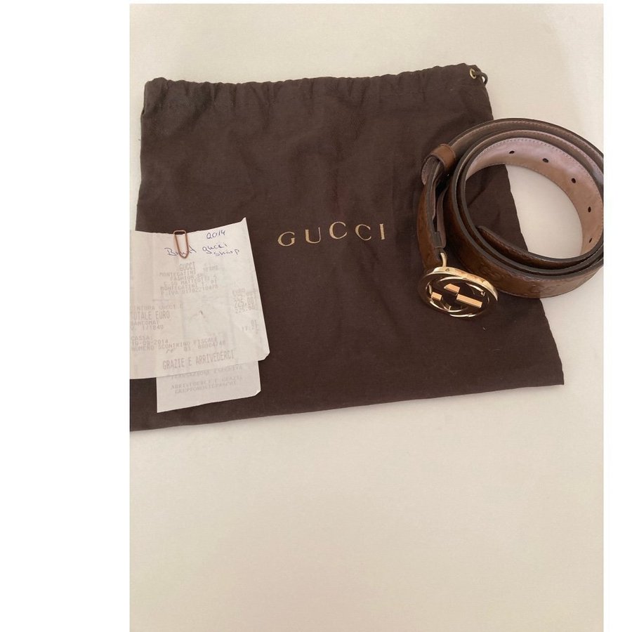 Gucci brunt bälte, storlek 90