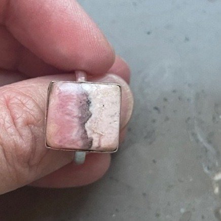 Handgjord Silver ring med Rhodokrosit Stl ca 19 Ädelsten