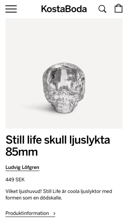 Kosta Boda Still Life Skull Ljuslykta i kristall ?