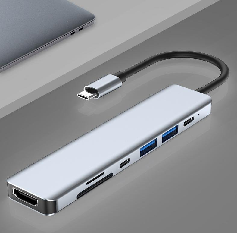 4K 7 i 1 Type-c USB C Hub Adapter HDMI USB PD TF-kort Multiport - Snabb Frakt