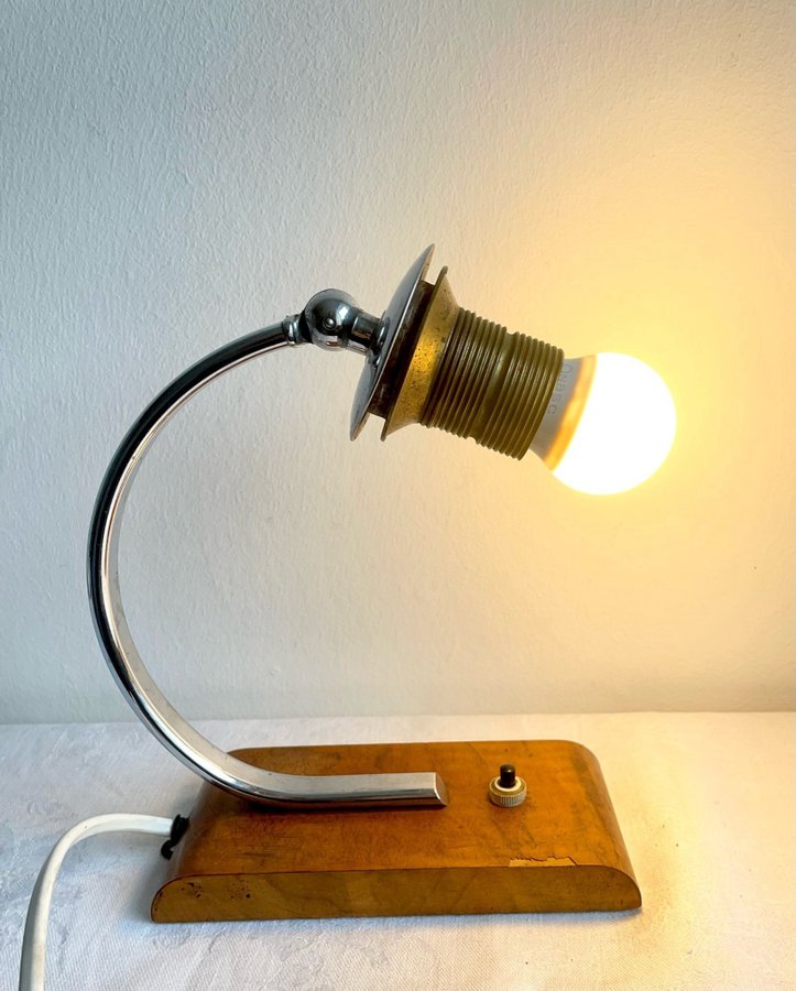 Vintage bordslampa vägglampa Funkis Art Deco krom vintage vit 30/40-tal