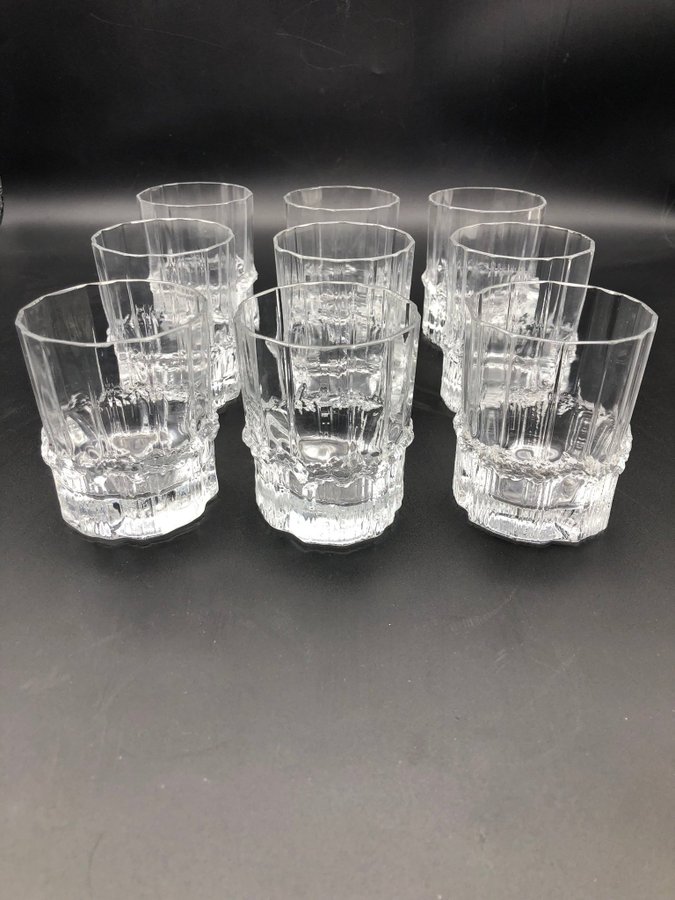 9 st. Iittala PALLAS glas, whiskyglas Tapio Wirkkala