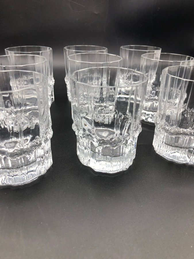 9 st. Iittala PALLAS glas, whiskyglas Tapio Wirkkala