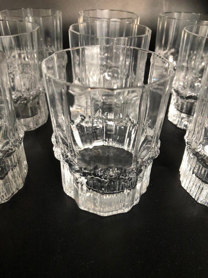 9 st. Iittala PALLAS glas, whiskyglas Tapio Wirkkala