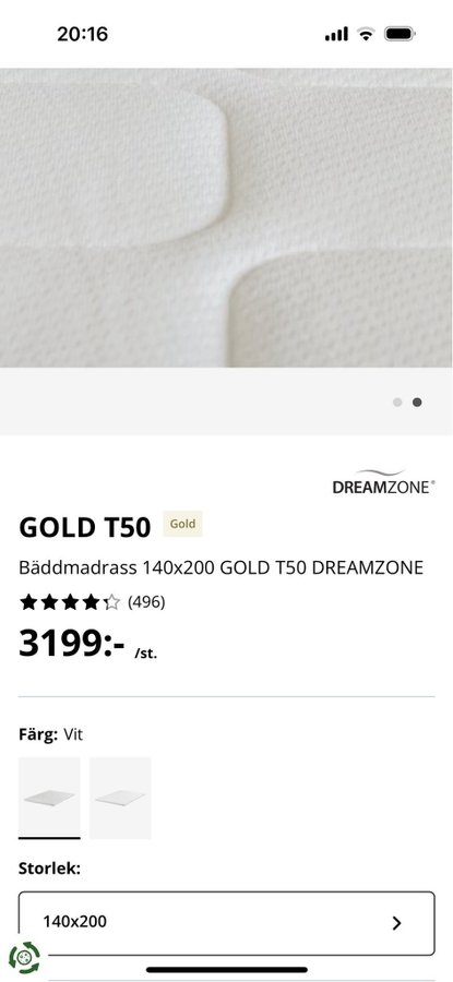 Bäddmadrass 140x200 GOLD T50 DREAMZONE