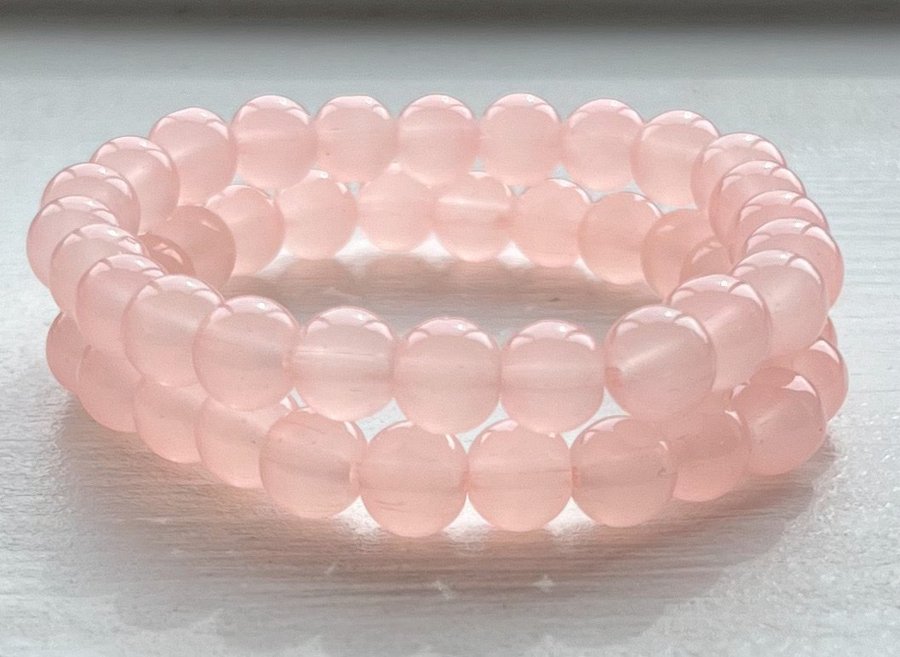 Två armband stretch med rosa natursten 8 mm