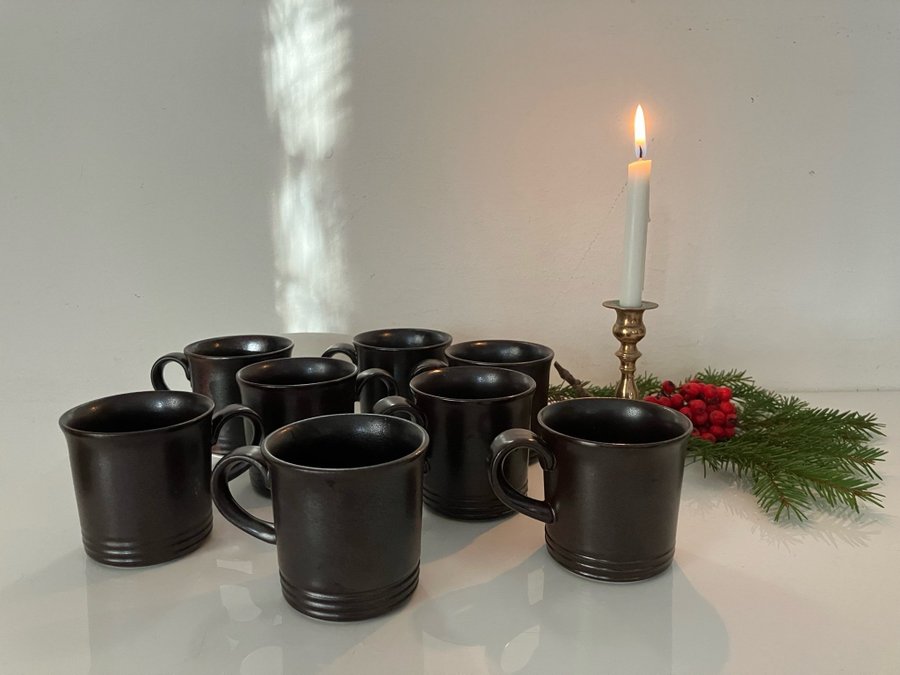 8 bruna vintage glöggmuggar, klassiska HÖGANÄS, advent, glögg, jul, Nyskick