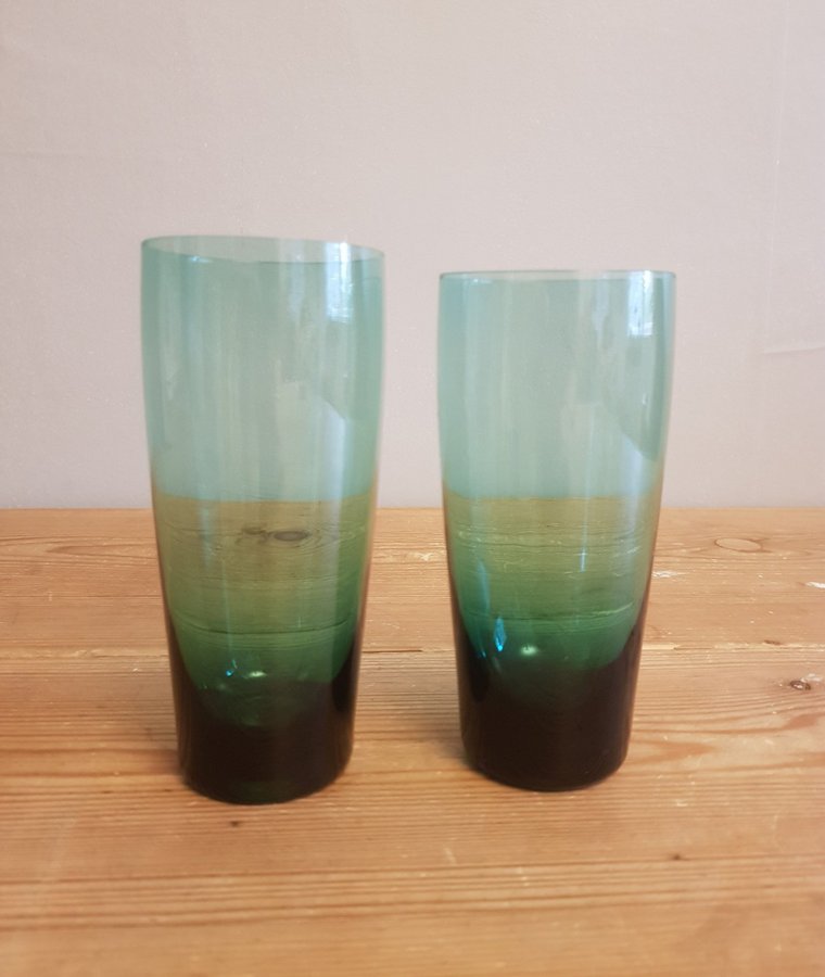 2 Munblåsta Dricksglas Reijmyre Smaragd Gröna 14× 6,2 25 cl Vintage Komplettera