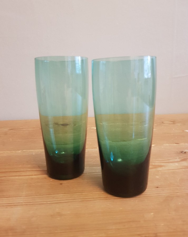 2 Munblåsta Dricksglas Reijmyre Smaragd Gröna 14× 6,2 25 cl Vintage Komplettera