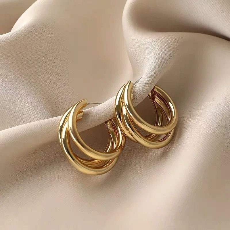 HELT NYTT!!! 30 mm Silverpläterad geometric twisted hoop örhängen multilayer