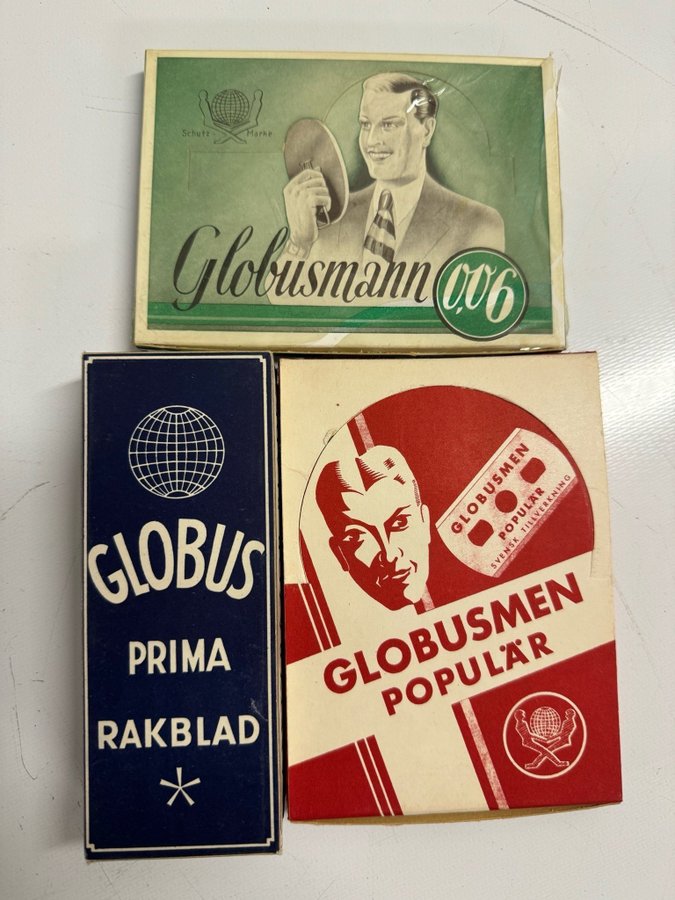 3 stycken vintage rakblad Globusman