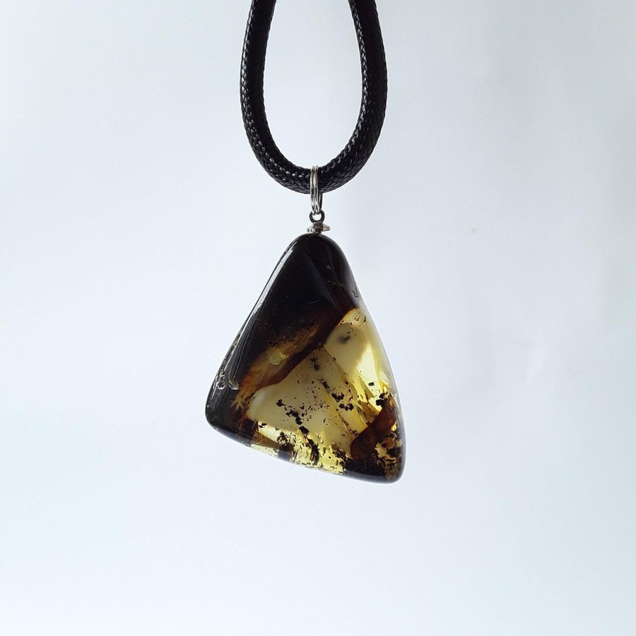 Baltic amber pendant on black chain Raw large dark gemstone necklace jewelry