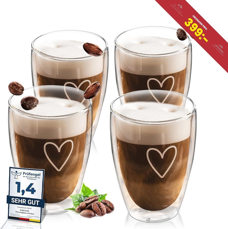 4st NYA latte macchiato glas | 4 x 350ml | Dubbelvägg | Nypris 399kr