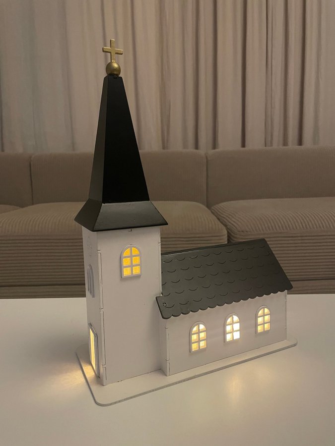 Vacker jul kyrka med speldosa stilla natt advent repro julbelysning