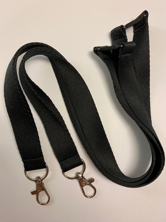 2 stycken Lanyards nyckelband säkerhetslås och hake karbinhake svart