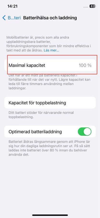 Iphone X 100% batterihälsa