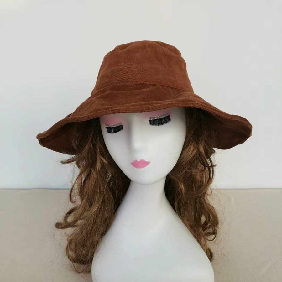 Wide Brim Cotton Bucket Hat, Brown Sun Hat, Summer Hat, Beach Hat, 52-54 cm