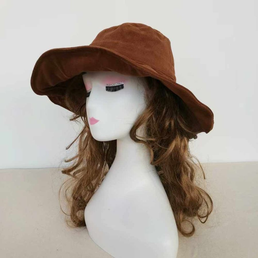 Wide Brim Cotton Bucket Hat, Brown Sun Hat, Summer Hat, Beach Hat, 52-54 cm