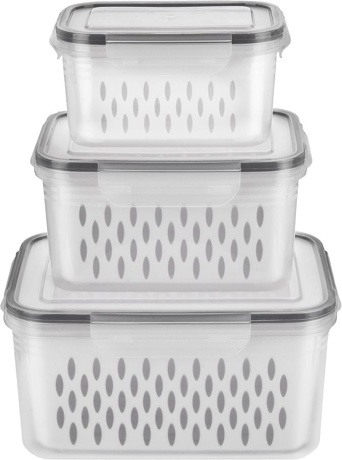 BID! 3 Set Fridge Fruit Storage Containers, Food Organizer! New!