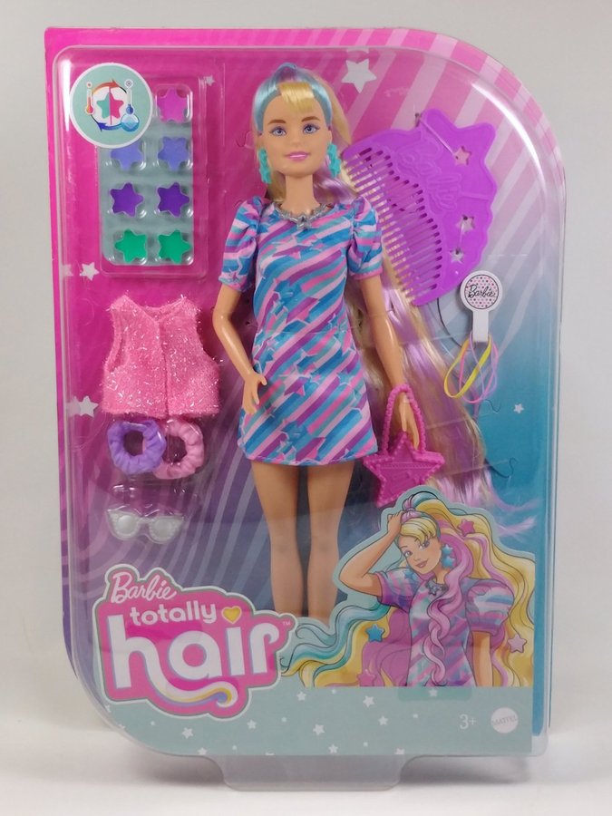 Barbie Totally Hair docka blond med stjärn-tema HCM88