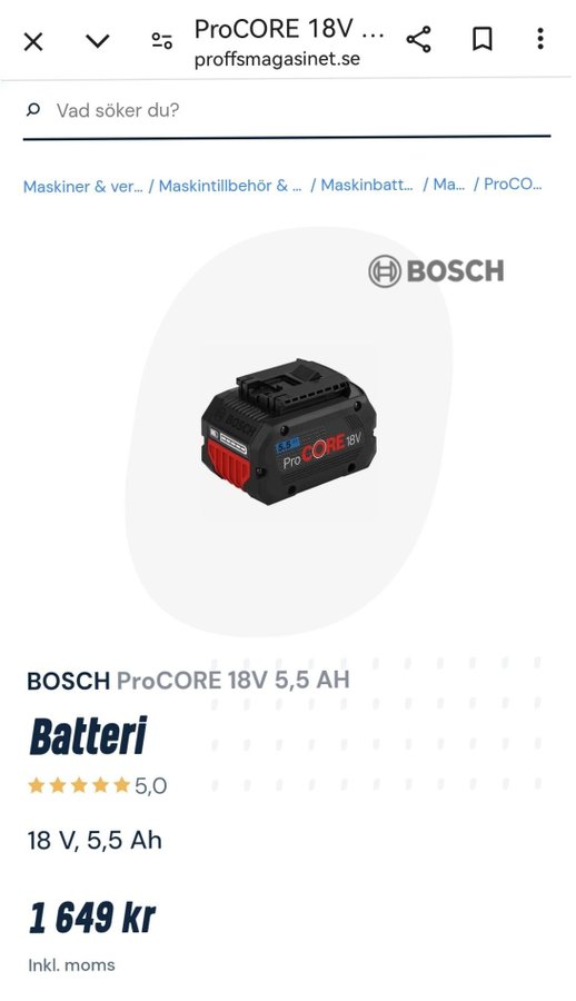 Bosch Professional ProCORE 18V 5,5Ah Batteri och 8A laddare i nyskick