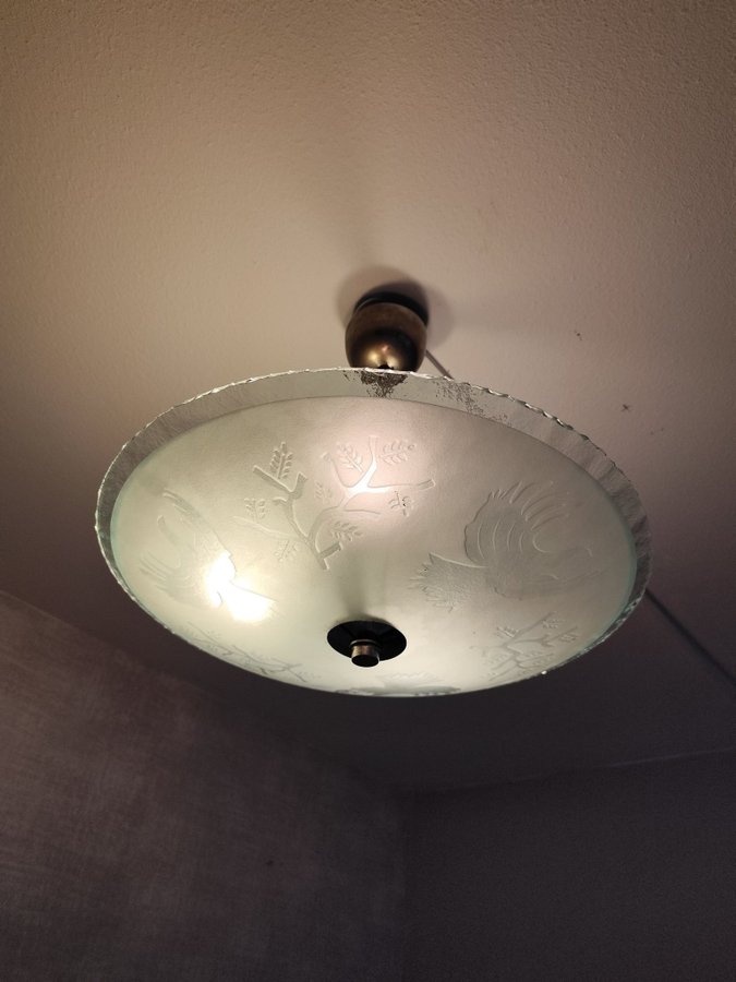 Art deco Taklampa med råglaskupa retro