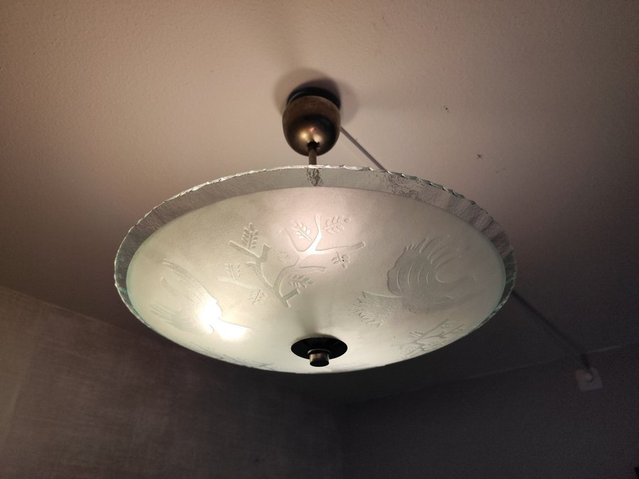 Art deco Taklampa med råglaskupa retro