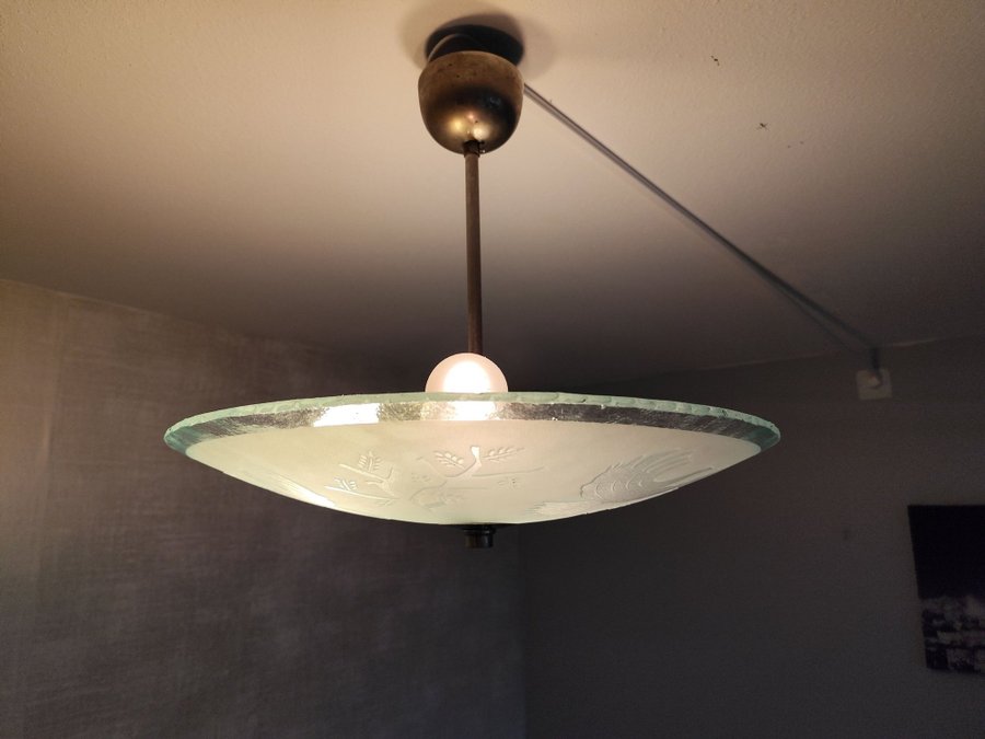 Art deco Taklampa med råglaskupa retro