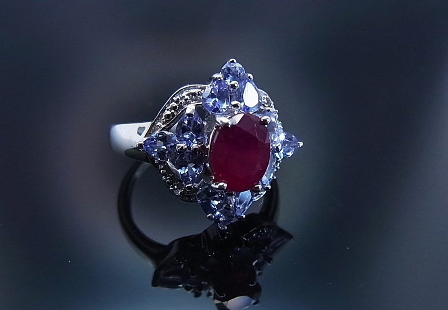 DESIGNER TANZANITE - RUBY COCTAIL RING.