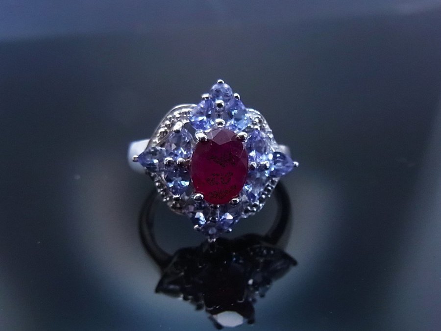 DESIGNER TANZANITE - RUBY COCTAIL RING.